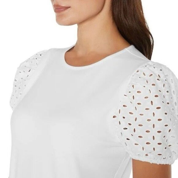 New Express Women's Spring Top Size Small White Puff Lace Sleeves - Picture 5 of 8